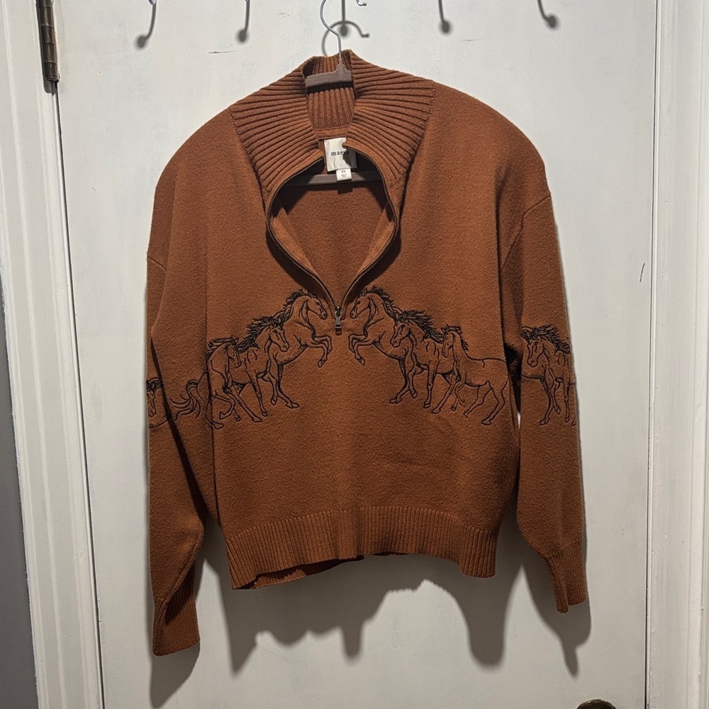 Anthropologie Maeve Montana horses quarter zip sweater